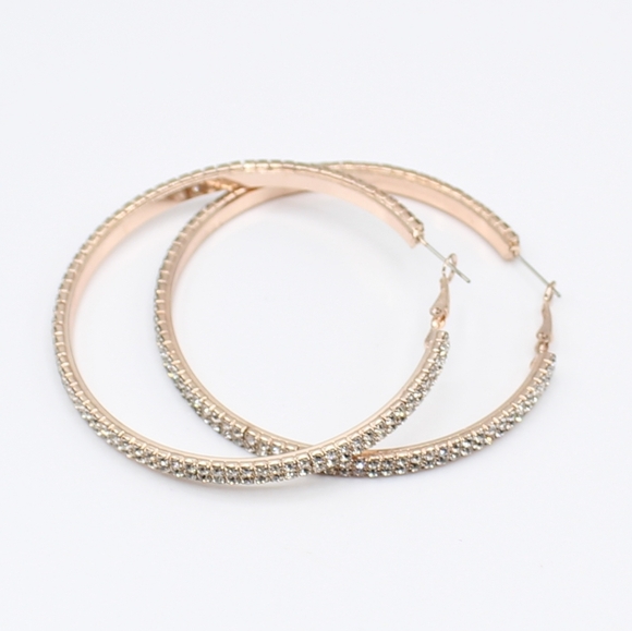 Rose gold rhinestone hoop earrings - Picture 3 of 7